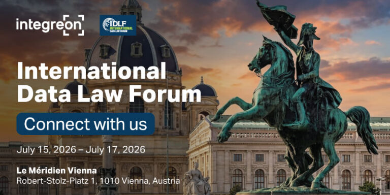 Banner for International Data Law Forum, July 15–17, 2026, Le Méridien Vienna, Vienna, Austria, with a 'Connect with us' button.