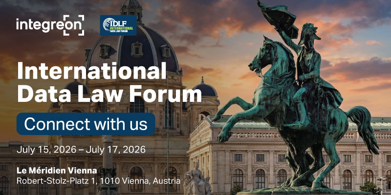 Banner for International Data Law Forum, July 15–17, 2026, Le Méridien Vienna, Vienna, Austria, with a 'Connect with us' button.